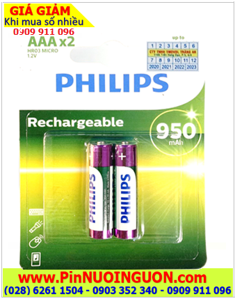 Philips R03B2A90; Pin sạc AAA 1.2v Philips R03B2A90 (AAA900mAh) chính hãng
